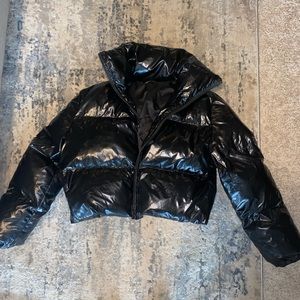 Black pleather puffer jacket